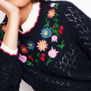 Boden Embroidered Cotton Sweater, Navy, Size L